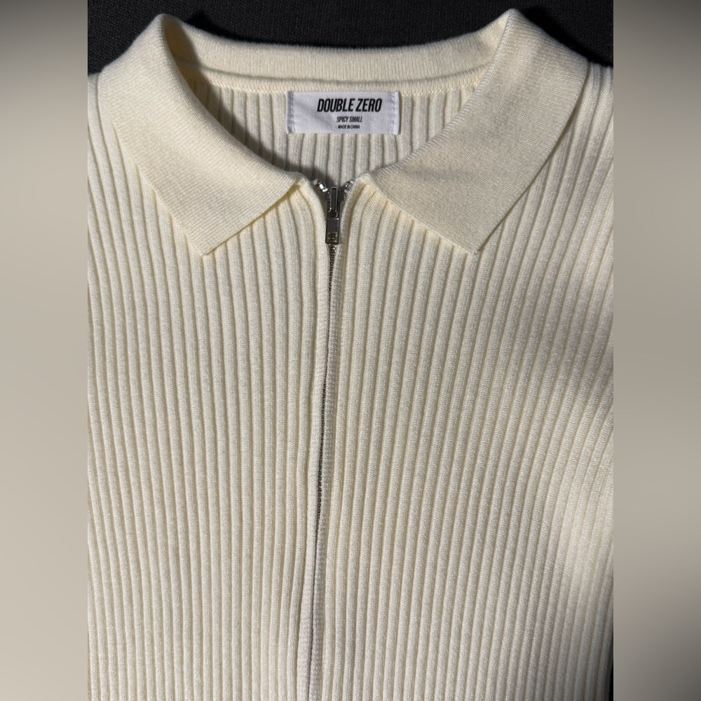 Cream Ribbed Zip-Up Cardigan - Picture 2 of 2